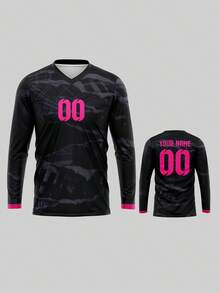 2025 定制运动球衣，新款秋季户外速干单件上衣，男士运动队俱乐部训练 V 领足球衫长袖，前后印有姓名、号码、标志，搭配男士白色 100% 纯棉长袖 T 恤，短袖休闲舒适，适合日常、派对、聚会 - 彩色 - 查看 9