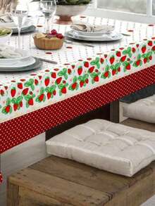 Rustic Oxford Luxury Linen Tablecloth 4/6/8 Seats Various Prints - Strawberry - View 1