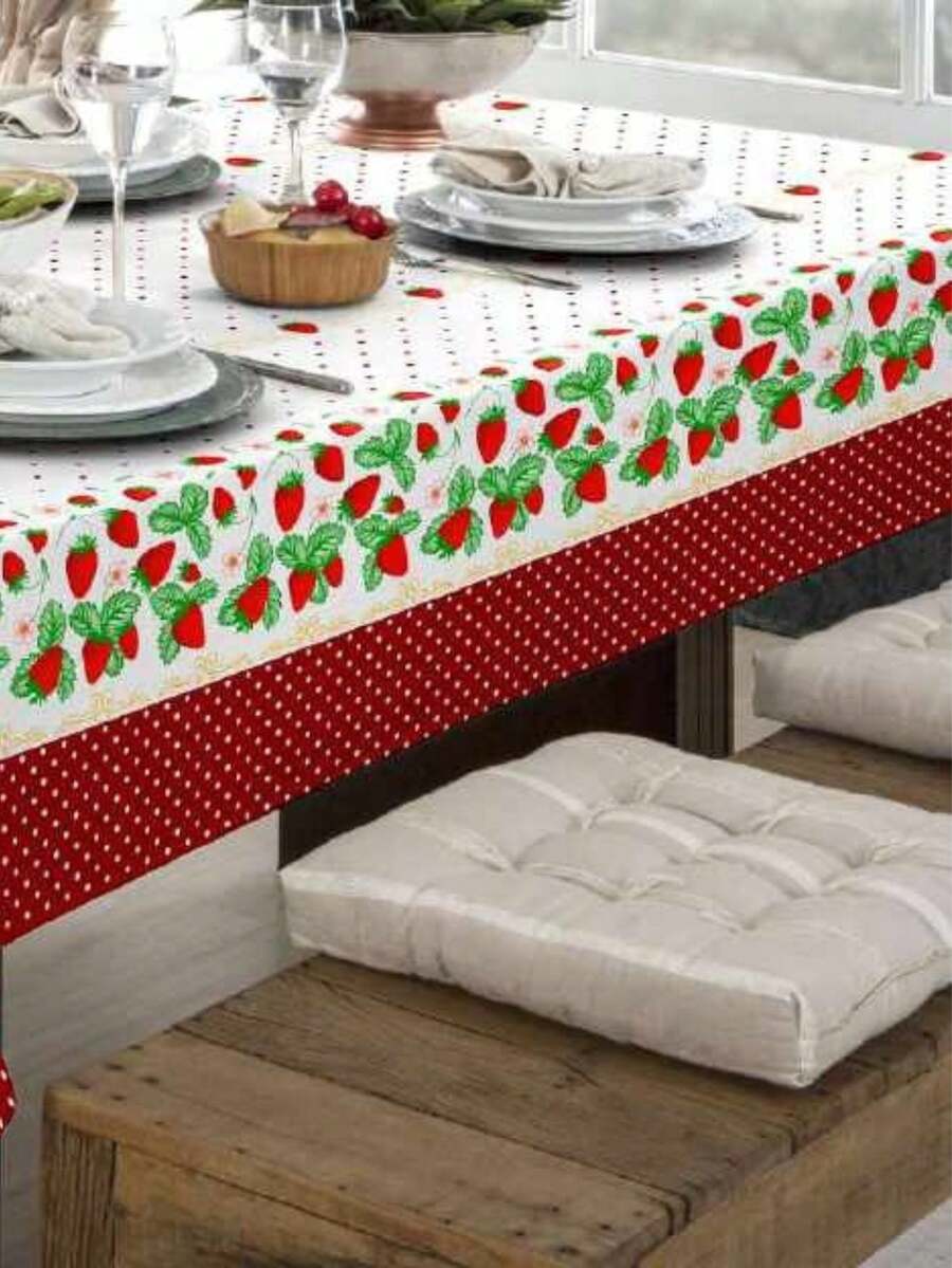 Rustic Oxford Luxury Linen Tablecloth 4/6/8 Seats Various Prints - Strawberry - View 1