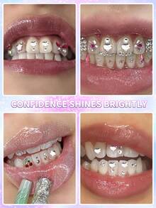 Kit de 200 joias para dentes com cola e ferramentas, cristais faça você mesmo para dentes, kit de joias com joias para dentes em vários formatos e fácil aplicação, moda Y2K, strass brilhantes para sorriso, uso iniciante e profissional (sem luz ultravioleta)