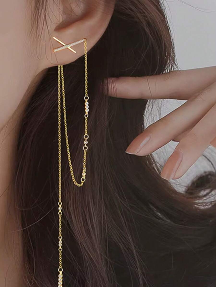 1 Cercei lungi la modă cu ciucuri, de lux, cu cruce galbenă aurie, micro-încrustată cu zirconiu, cercei pentru femei, model zână, frumusețe, petrecere, vacanță la mare, asortați, pot fi oferiți prietenilor la o întâlnire, cadou de ziua de naștere.
