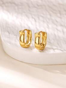 1Pair Chunky Stainless Steel Thick Hoop Earrings For Women Gold Plated Croissant Earrings Wedding Daily Jewelry