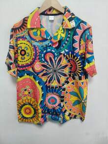 Fashionable 3D Print Short Sleeve Shirt - Casual Breathable Polyester, Machine Washable, Men's Collar Design - Multicolor - View 2