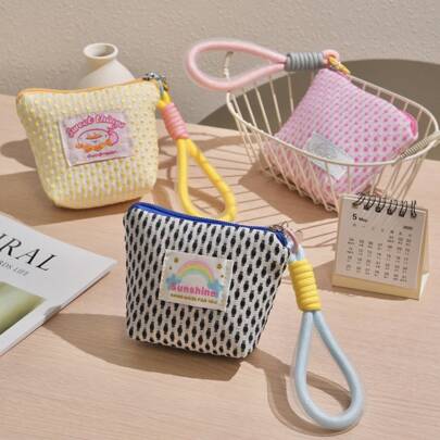 Cartoon Embroidered Rainbow Coin Purse Zipper Closure With Lanyard Cute & Practical Coin Pouch Multiple Colors Available For Women Money Wallet Mini Wallet Purse Wallet Wristlet Wallet Coin Wallet