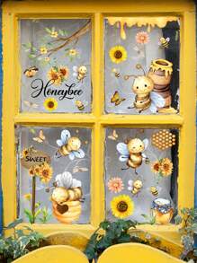 1 Set Lebendige Bienen Wandaufkleber Fensteraufkleber - selbstklebende wasserfeste PVC Aufkleber, Aquarell Bienen Garten Thema ästhetische Heimdekoration für Schlafzimmer, Wohnzimmer oder Büro im Frühling, Sommer, Herbst und Winter.