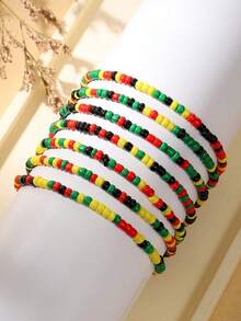 18 قطعة مجموعة أساور جامايكية أفريقية بوهيمية متعددة الألوان من الخرز، أساور متعددة الطبقات على الطراز الجامايكي قابلة للتكديس
