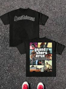 1Pcs Grand Theft Auto San Andreas 220g Men's Short Sleeved T Shirt  100% Cotton Double Sided Digital Printed Tee StylishComfortable Casual Tee