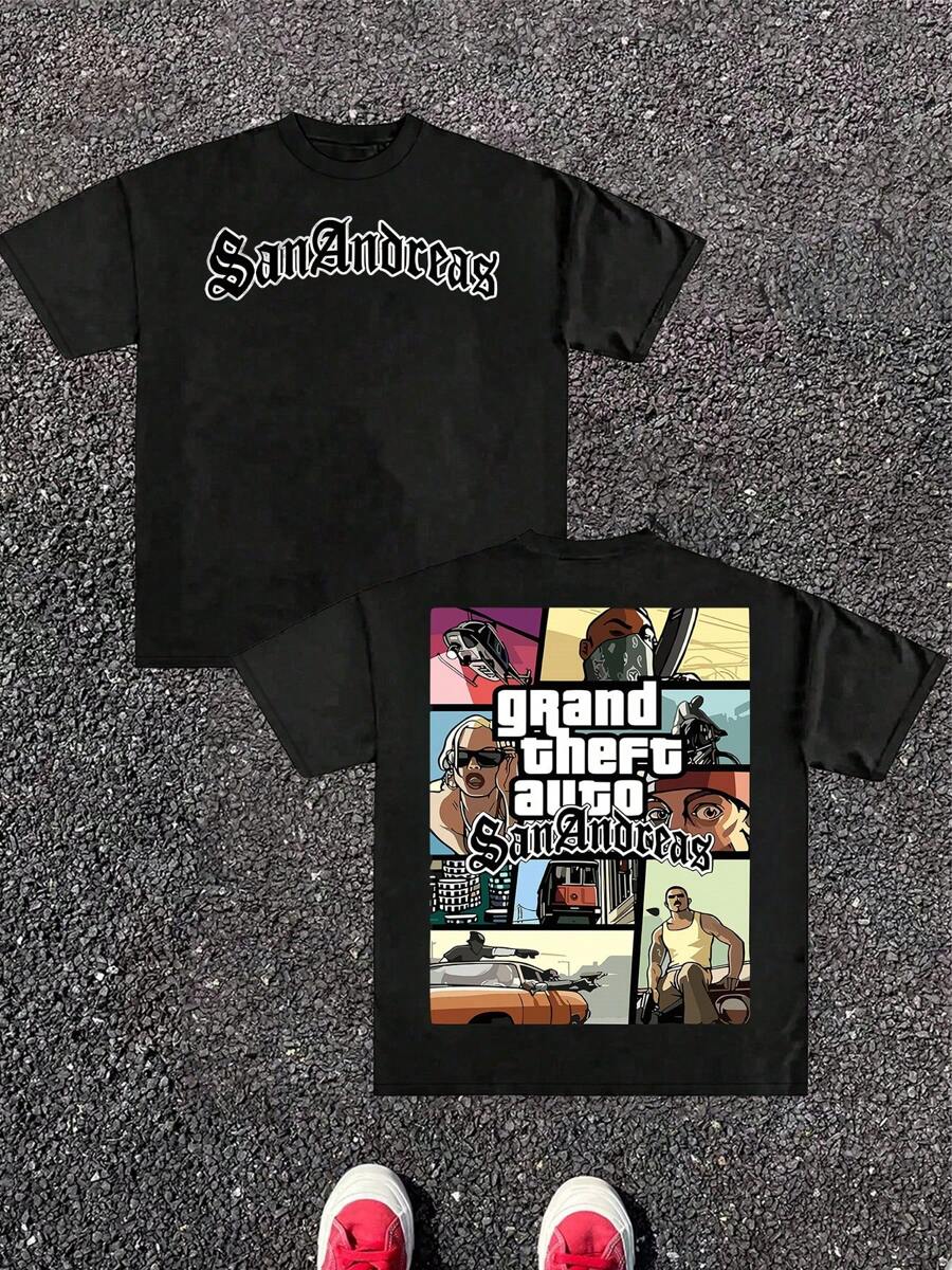 1Pcs Grand Theft Auto San Andreas 220g Men's Short Sleeved T Shirt  100% Cotton Double Sided Digital Printed Tee StylishComfortable Casual Tee