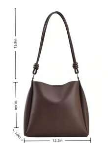 Korean Ins Popular Women's Handbag, Large Capacity New High-End Retro Fashion Niche Shoulder Bag, Commuter Tote Bag, High Quality PU Leather - Coffee Brown - View 5