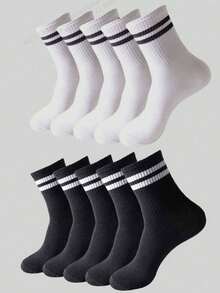 6 Pairs Black Versatile Sports & Casual Socks For Men And Women, Soft, Skin-Friendly, Comfortable, Breathable, Odor-Resistant For School And Daily Wear - Black - View 1
