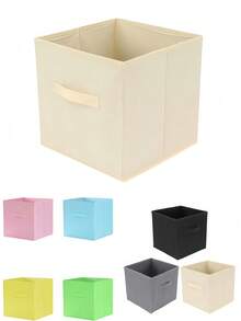 3/1 pieza Caja de almacenamiento cuadrada de tela no tejida de colores, organizador de ropa plegable, solución de almacenamiento multifuncional - multicolor - Ver 2