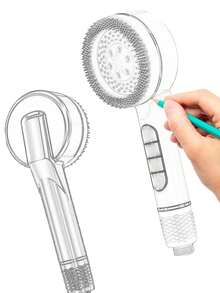 （3件套）家用增压四档可调ABS材质花洒头，1.5米不锈钢软管，以及带挂钩的免钻孔ABS花洒头支架，可悬挂沐浴海绵，浴室配件，浴室工具