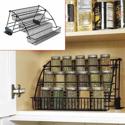YUNRUX 3 Tier Glass Storage Rack Kitchen Shelves Spice Racks Kitchen Organizer Bottle Spice Rack Glasses Standing Shelf Organizer Kitchen Shelf Black