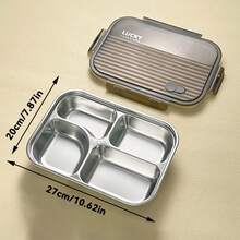 1pc 1000ML 304 Stainless Steel Divided Lunch Box With Transparent Lid, 4/5-Compartment Dinner Plate With Cute Pattern, Kitchen Tableware, Durable Leak-Proof Multi-Partition Food Plate, Suitable For Adults & Students Use In School, Office, Canteen, Dishwasher
