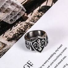 1 pieza Anillo clásico y simple de acero inoxidable con patrón floral misterioso y punk, resistente a la decoloración, adecuado para uso diario
