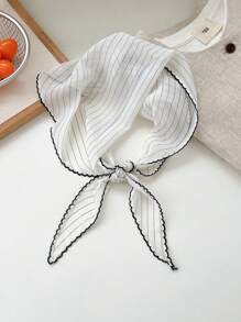 1 件女士时尚简约头巾，休闲日常纯色条纹三角围巾发饰秋季配饰 - 彩色 - 查看 9