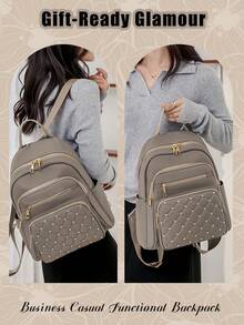 Malist Flower Embroidery Functional Backpack For Women, Business Casual Commuting Travel Backpacks, Cute Multi-Compartment Versatile Computer Daypack, Portable Campus School Bag For Junior High School And College Students, School Backpack, Elementary School, Middle School, High School, Back To School Bags, Waterproof, Lightweight, Classic Casual, Suitable For Teen Girls Women College Students, Teacher, Perfect For Back To School, First Day Of School, Middle School, High School - 灰色 - 查看 8