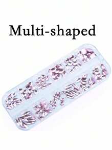 2 盒，24 格，浅粉色美甲水钻，12 格不对称 + 12 格圆形混合尺寸美甲钻美甲宝石适用于手机家居和沙龙，闪亮 DIY Y2K 美甲装饰美甲用品宝石指甲美甲饰品