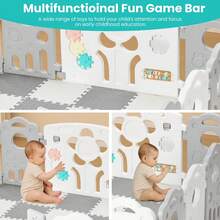 可折叠婴儿游戏围栏，带泡沫垫和活动区 – 14片模块化游戏围栏，适用于婴幼儿，室内外安全围栏，灰白色 - 大號(1.55*1.55公尺) - 查看 4