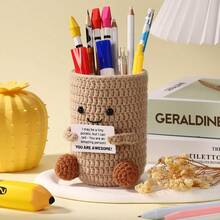 1pc Unique Crochet Potato - Inspirational Desktop Organizer With Smiling Face, Cute Yarn Craftsmanship Storage, Creating A Positive Atmosphere, Handmade Office Desk Accessories - Multicolor - View 1