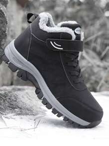 1 Pair Men's Thick Fleece Snow Boots, 2025 Winter New Plus Size Elderly Shoes High-Top Short Tube Boots, Middle-Aged Thick Warm Walking Shoes, Unisex Snow Boots