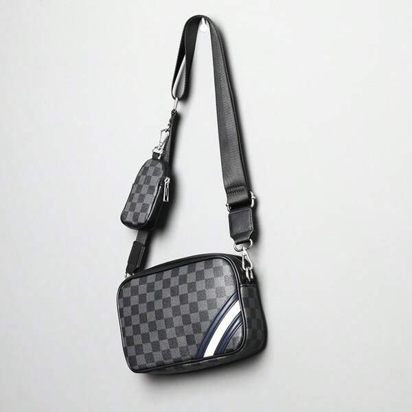 2025 New Fashion Plaid Crossbody Bag For Men, Shoulder Bag, Casual Messenger Bag