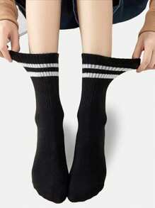 10 双男士多色条纹纯色透气休闲中筒袜，秋季 - 彩色 - 查看 17