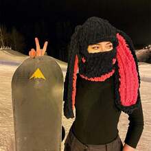 1 件女式多色超大兔耳帽，温暖厚针织帽，可爱百搭，适合日常、休闲、派对场合滑雪面具情人节 - 口罩款 - 查看 19