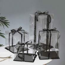 1 个派对节日礼品盒，1/2/3 层礼品收纳盒 4 合 1（包含 1 个 2.5 厘米宽的随机黑色丝带），适用于生日派对、婚礼蛋糕、花束、收藏品、零食、礼物、万圣节、圣诞节、情人节、母亲节、感恩节 - 黑色 - 查看 5