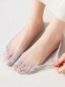 女士夏季透明蕾丝船袜，隐形防滑袜，低帮硅胶防滑船袜，圣诞礼物