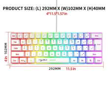 60% RGB Gaming Keyboard, Wired Gaming Mechanical 61-key Ultra-compact Mini Keyboard, for Windows, PC, MAC, PS4, Xbox ONE gamers (white)
