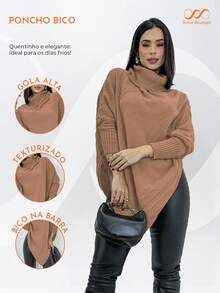Swisz Women's Winter Poncho Knit Long Sleeve V-Neck Sweater With Scarf - 藕粉色 - 查看 11