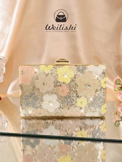 1 件女士花卉图案手提包，时尚复古亮片刺绣花朵链条晚宴包，适合派对女孩、新娘、新婚和办公室女士派对、舞会、婚礼，热情、优雅、小巧清新，适合商务旅行、郊游、工作、通勤