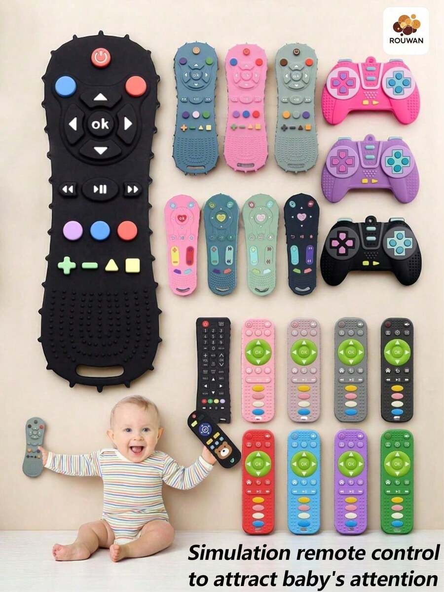 1pc Silicone Baby Teething Toy With Remote Control, Sensory Chewing Toy For Infants 6+ Months, Cute & Fun Stress Relief Toy, Baby Holiday Gift, Christmas Stocking Stuffer, Children's Bedroom Decor, Travel Essential