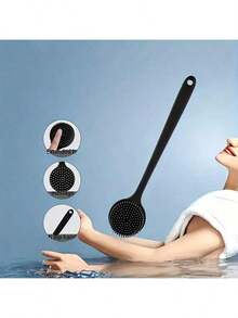 La brosse de bain en silicone à long manche, conforme à l'ergonomie - Poils doux et non irritants, nettoyage en profondeur et massage léger, stérile, facile à nettoyer, produit plus de mousse avec le savon ou le gel, convient à tous les types de peau et durable