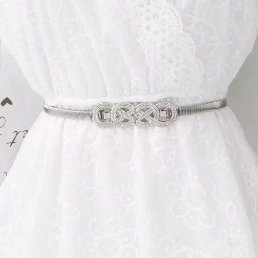 Multineos Comercial Women's Elastic Metal Belt Buckle Model Fashion Blogger - Silver - View 1
