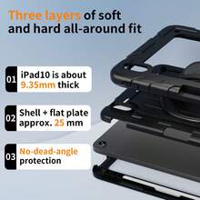 1 个库存保护套兼容 iPad 第 10/9/8/7/6/5/4 代 8.3'' 10.9/11''/ 9.7''、iPad 11(A16 2025) iPad (A16) 11 英寸第 11 代 2025 Galaxy Tab A8 10.5 英寸 2022 带 PET 薄膜 iPad Pro/Air6/Air7 11 2018/2020/2021/2022/2024/2025 防震保护套带铅笔架 [360° 旋转手带] 和支架 - 黑色(附黑色肩帶) - 查看 7