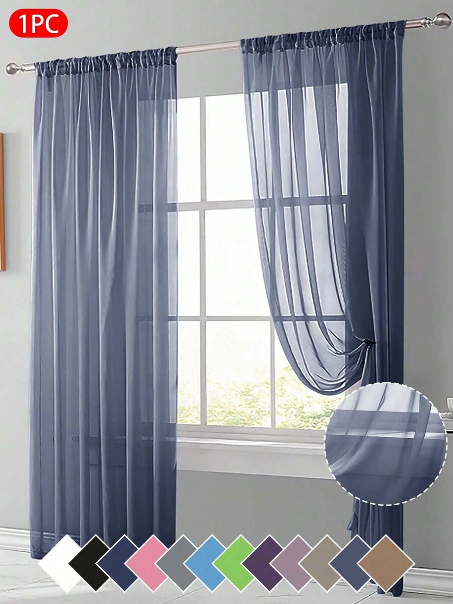 1 件薄纱窗帘，轻盈半透明面料，遮阳隔热，杆袋顶部设计，悬垂性好，适用于客厅、卧室、阳台装饰 | 秋季装饰，房间装饰 - 暮藍 - 查看 1