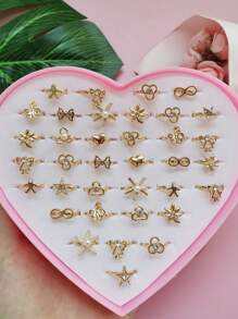 5pcs/Set + Gift Box Gold Adjustable Rings, Children Girls Jewelry, Alloy Rings, Jewelry Gift, Random Delivery