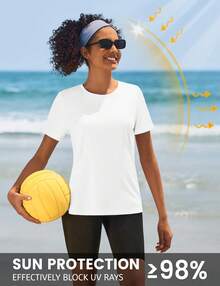 KEFITEVD Women's Short Sleeve T-Shirts UPF 50+ Sun Protection Quick Dry Athletic Running Workout Rash Guard Tops - White - View 5
