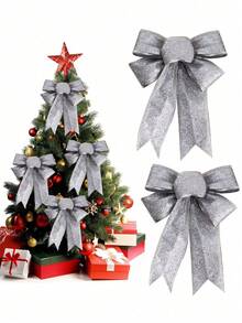 6pcs/3pcs/1pc Shiny Christmas Bow Decor - Christmas Wreath Bows, Suitable For Holiday Decoration, Fit For Large Gifts, Great For Hanging On Christmas Trees And As Holiday Decorations, Holiday Wreath DIY Wreath Holiday Decoration Winter Greenery, Winter Holiday Christmas Wreath Wreath Home Garden Party Decor, Christmas Tree Decoration, Christmas Decoration, Christmas Tree Decor, Christmas Table Decor - Silver - Silver - View 6