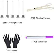 Body Piercing Kit For Women Men,5Pcs 12G 14G 16G 18G 20G Ear Piercing Needles 1pc Piercing Clamps Forceps 2Pcs Gloves 1pc Marker Pen For Piercing Tool