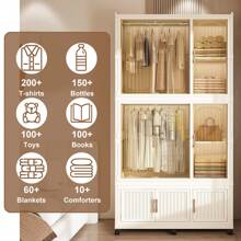 Portable Wardrobe Closet Storage Organizer For Clothes,Clothes Dresser,9 Magnetic Doors-9 Cubes & 2 Hanging Rod,6 Pcs Hangers , Baby Wardrobe Storage Cabinet, Cream White - 36.22"*17.72"*77.17" - 查看 1