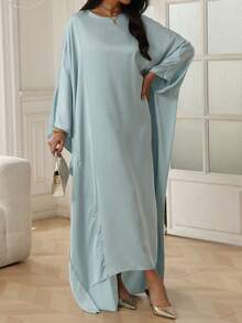 Đầm maxi dáng rộng, thanh lịch, sang trọng bằng satin màu xanh bạc hà nhạt dành cho nữ của Unadoll, thích hợp cho đám cưới, tiệc tùng, ăn tối hoặc kỳ nghỉ. - Màu xanh nhạt - Xem 9