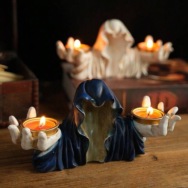 Bougies parfumées style européen Fantôme noir sorcier, ornements, œuvres d'art, bougeoirs rétro, décoration créative pour le festival d'Halloween des fantômes, parfum d'intérieur, brûle-encens, porte-encens