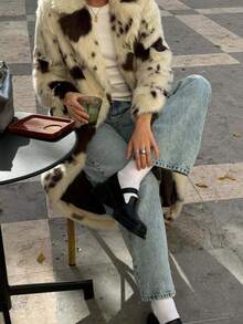 Seelio 秋冬新款女士时尚别致动物纹仿皮草加厚外套，高端度假风 - 花色 - 查看 8