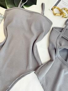 Women's Bodysuit With Braided Straps, Anarruga Fashion Blogger - 灰色 - 查看 2