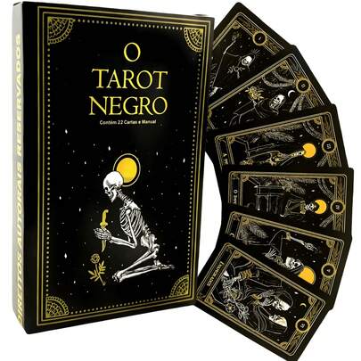 Baralho Tarot Marselha Negro 22 Cartas Arcanos Maiores com Manual Explicativo Tarô Quimbanda Original