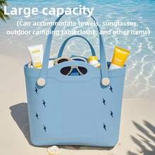 Beach Bag Fashion EVA Waterproof Rubber Picnic Storage Basket Travel Shopping Handbag Women Shoulder Solid Color Tote Bag - Màu tím - Xem 7