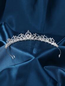 金色水晶皇冠新娘头饰，公主皇冠，女士和女孩生日皇冠，婚礼发饰 - 銀色 - 查看 3